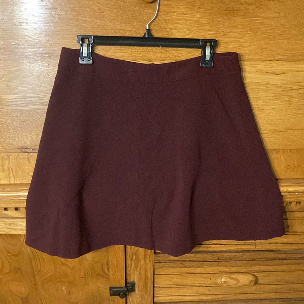 Loft 90s Dark Academia Burgundy A-Line Mini Skirt Exposed Back Zip Maroon Size 8